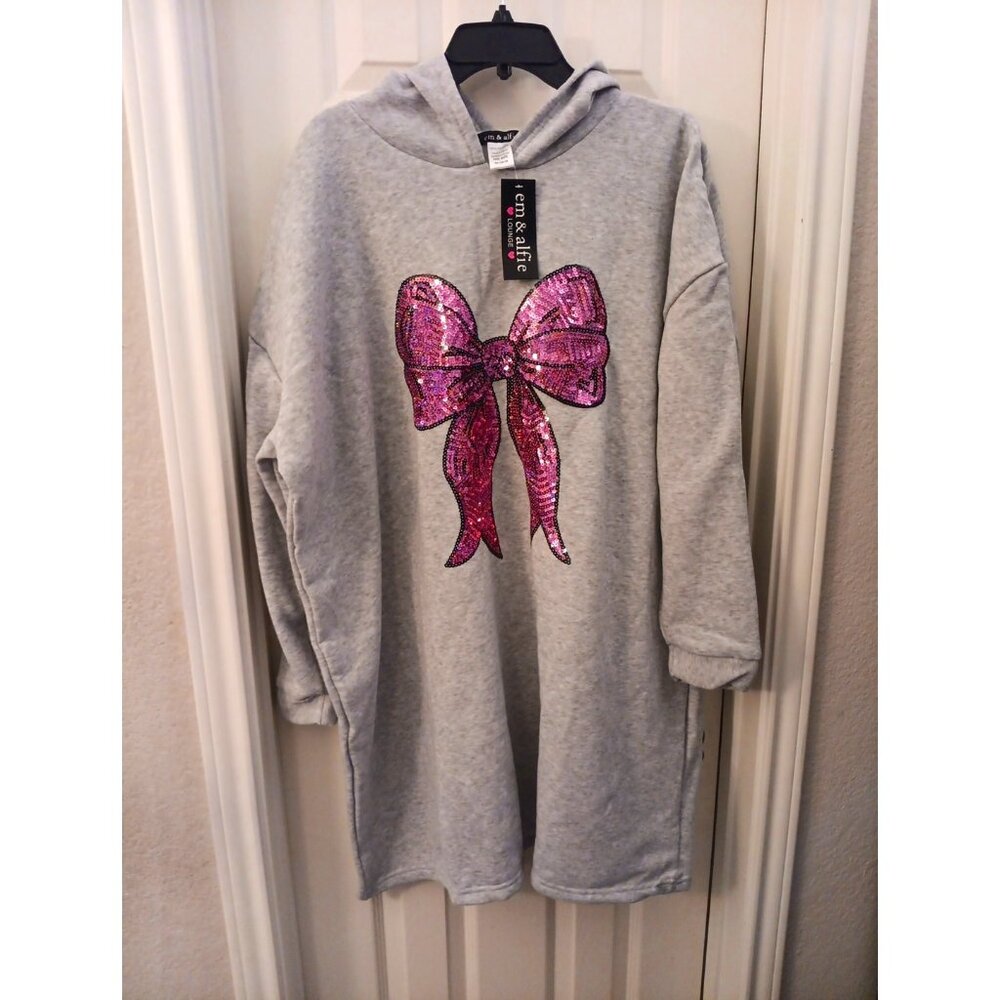 New Womens Em & Alfie Lounge Pink Sequin Bow One Size Pajama Dress